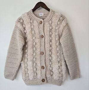 Vintage Carducci Crew Neck Chunky Knit Bobble Sweater Cardigan